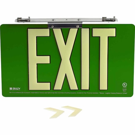 Brady Exit Sign, Aluminum, 15-1/2" W, 8-1/2" H, Exit, Green 145514