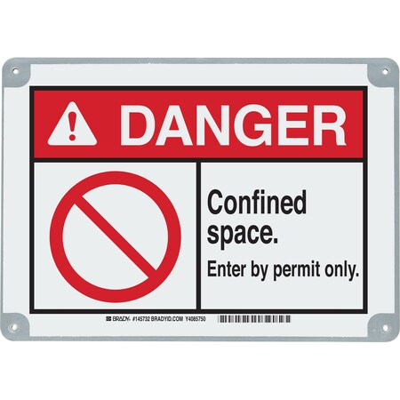 Brady Danger Sign, 7 in H x 10 in W, Plastic, Rectangle, Confined Space. Enter By Permit Only. 145732
