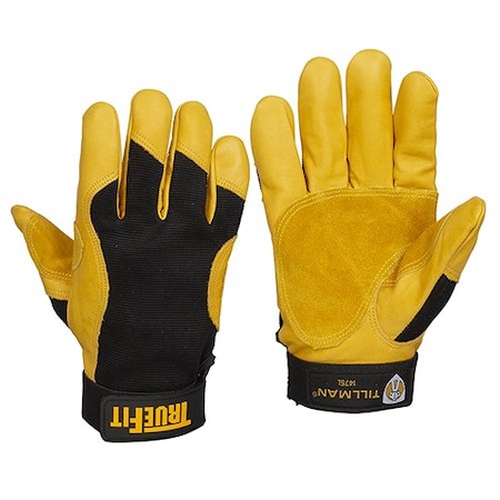 Tillman Mechanics Gloves, Top Grain Cowhide Leather Palm, L, Black/Gold 1475L