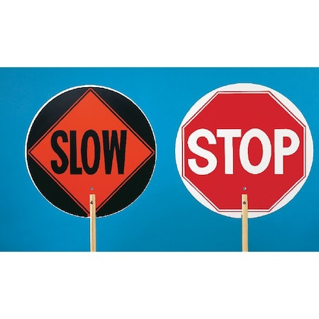 Mutual Industries Traffic Control Stop/Slow Paddle, Red/Orange, Plastic, 2 Inch Length 14983-10
