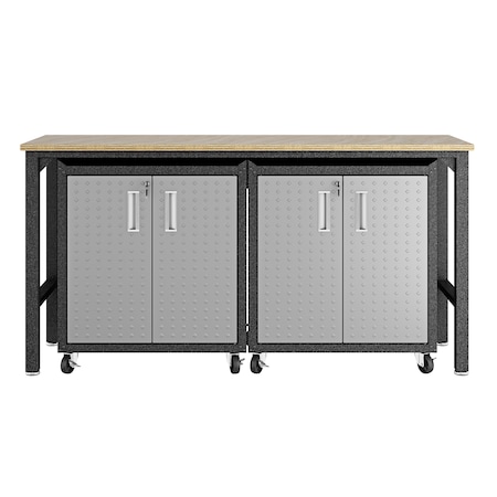 Manhattan Comfort Fortress 3-Piece Mobile Steel Garage Cabinet and Worktable 1.0 in Grey 14GMC
