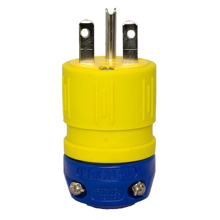 Ericson Locking Plug, L6-15P, 15 A, 250V AC, Single Phase, 2 Pole, Yellow 1522-PG