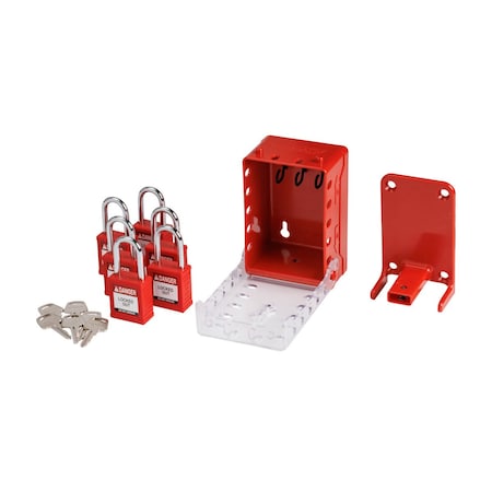 Brady Lockout Kit, 2.743" D, 3.95" W, Plastic, Red 153674