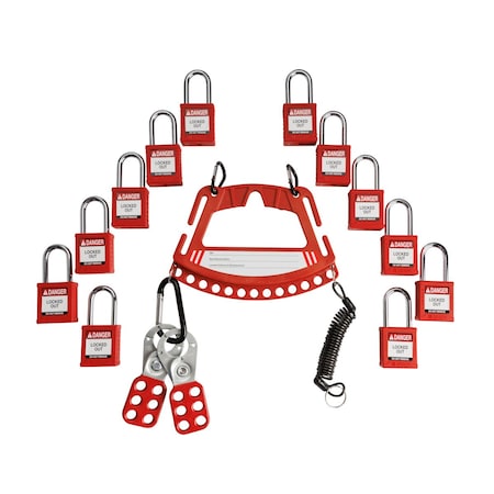 Brady Lockout Kit, 13 Lockouts, Red 153677