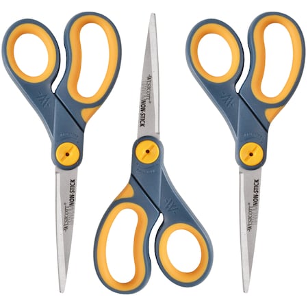 Westcott Westcott 8" Straight Titanium Bonded Non-Stick Scissors with Adjustable Glide Feature, 3 Pack 15454