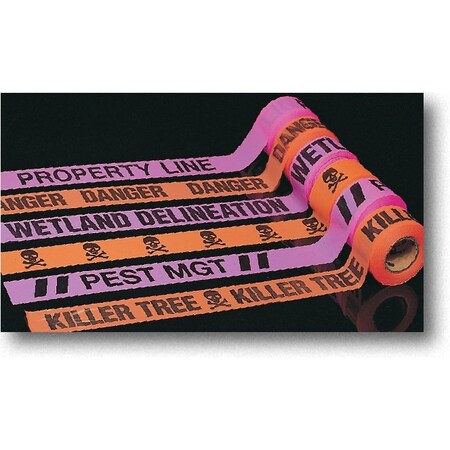 Mutual Industries Glo Orange Printed "Danger" Flagging Tape, 12Ls 16003-145