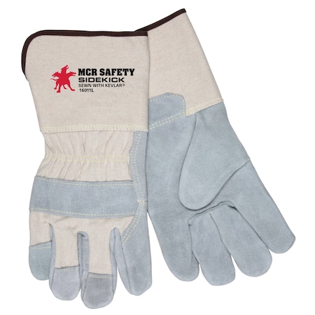Mcr Safety Sidekick(R) 16011 Leather Cut-Resistant Gloves, Gauntlet Cuff Gray, 1 PR 16011L