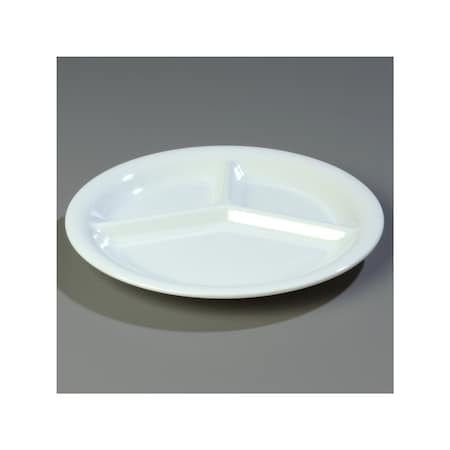 Carlisle Foodservice Melamine 3-Comp Plate, 10.5", Wht, PK12 3300002