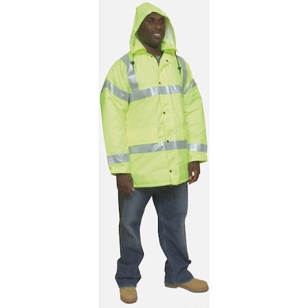 Mutual Industries Hi-Vis Rain Jacket, Polyester, Class 3 Lime, 3XL 16370-138-6