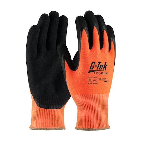 G-Tek Polykor Hi-Vis Cut Resistant Coated Gloves, A3 Cut Level, Black/Orange, M 16-340OR/M