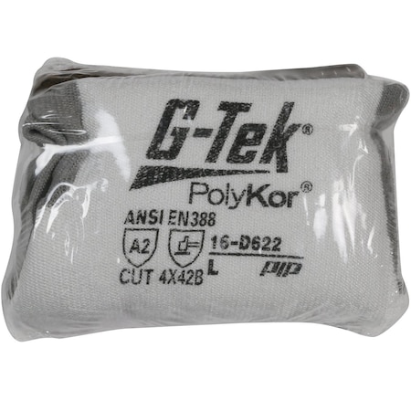 G-Tek Polykor Coated Gloves, Polyurethane, PolyKor, Smooth, Palm & Fingers, 4 Abrasion Level, White/Gray, L (9) 16-D622V/L