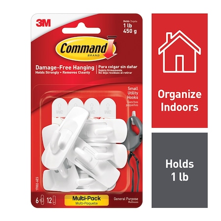 Command Hook, Molded Plastic, 5/8 In, PK6 17002