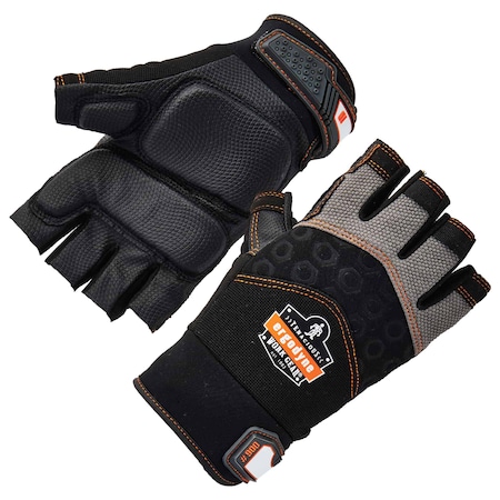 Proflex By Ergodyne Half Finger Mechanics Impact Gloves, M, Black, Breathable Spandex 900