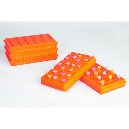 Bel-Art Microcentrifuge Tube Rack, Reversible, Fluorescent Orange, 96-well F18845-0021