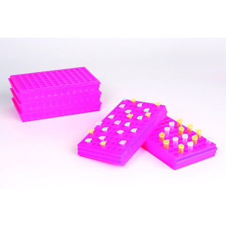 Bel-Art Microcentrifuge Tube Rack, Reversible, Fluorescent Pink, 96-well F18845-0023
