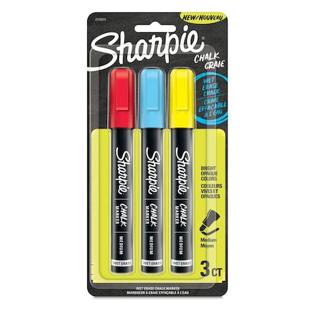 Sharpie Chalk Dry Erase Marker, Ylw/Red/Blue, PK3 2103015