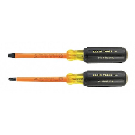 KLEIN TOOLS ESD Safe Insulated Screwdriver Set, Slotted/Phillips Tip, 1000V insulated, 2-Piece 33532-INS