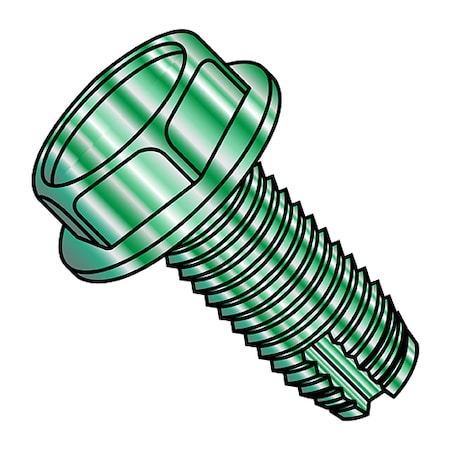 Zoro Select Thread Cutting Screw, #8-32 x 3/8 in, Green Steel Hex Head Hex Drive, 10000 PK 08061WG