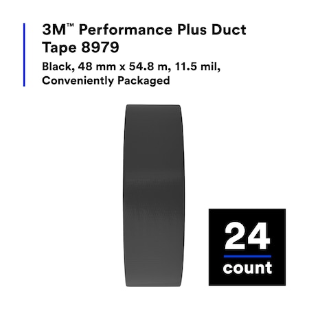 3M Duct Tape, Black, 60 yd L, 2 in W 8979