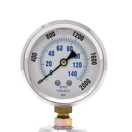 Pic Gauges 2 1/2 in Dial, 7/16-20 SAE4 Lower Location, Stainless Steel Case Material 201L-25XO-SAE4