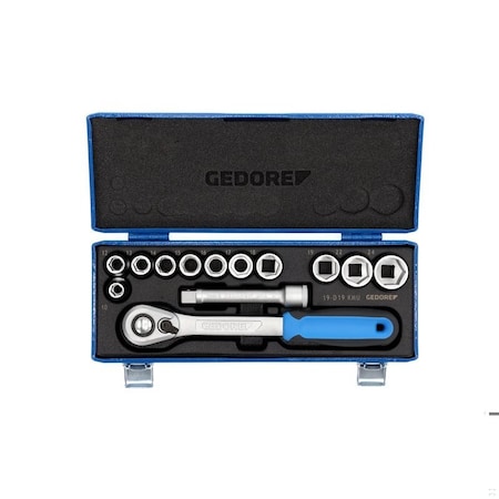 Gedore Socket Set, 1/2", 13 pcs., Hex 10-24mm 19 KMU-20