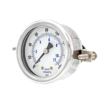 Pic Gauges 2 in Dial, 1/4 in NPT Male Center Back Location, Stainless Steel Case Material 203D-204F