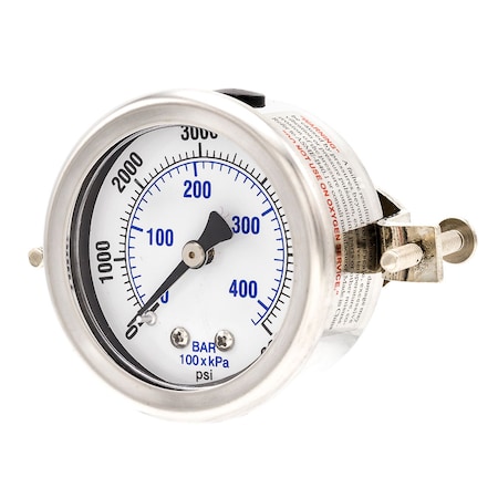 PIC GAUGES Gauge, 2", 0-6000psi, 1/4"CBM, Fill, U-Clamp 203D-204S