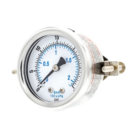 Pic Gauges Gauge, 2", 0/30psi, 1/8" CBM, LF, w/U-Clamp, 2 in Dial, 1/8 in NPT Male Center Back Location 203L-208C