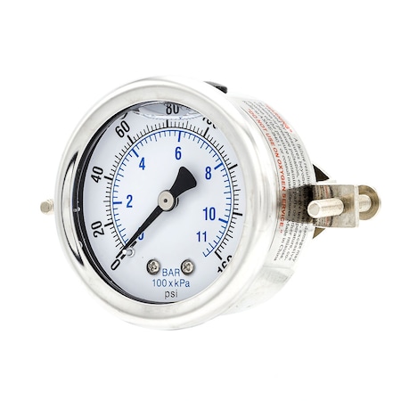 Pic Gauges Gauge, 2", 0/160psi, 1/8" CBM, LF, w/U-Clamp, 2 in Dial, 1/8 in NPT Male Center Back Location 203L-208F