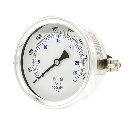 Pic Gauges 4 in Dial, 1/4 in NPT Male Center Back Location, Stainless Steel Case Material 203L-404I