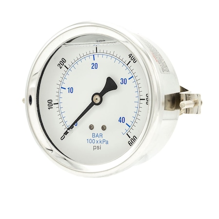 Pic Gauges 4 in Dial, 1/4 in NPT Male Center Back Location, Stainless Steel Case Material 203L-404K