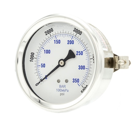 Pic Gauges 4 in Dial, 1/4 in NPT Male Center Back Location, Stainless Steel Case Material 203L-404R