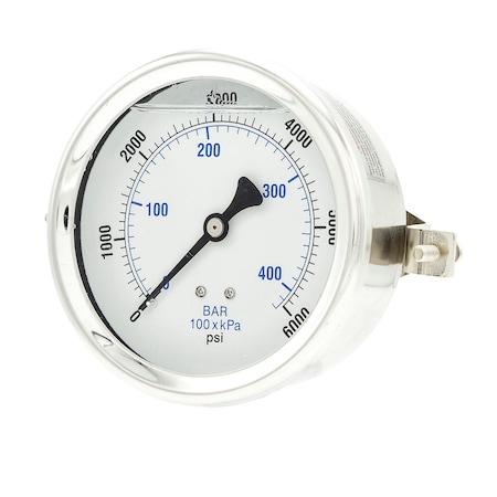 Pic Gauges 4 in Dial, 1/4 in NPT Male Center Back Location, Stainless Steel Case Material 203L-404S
