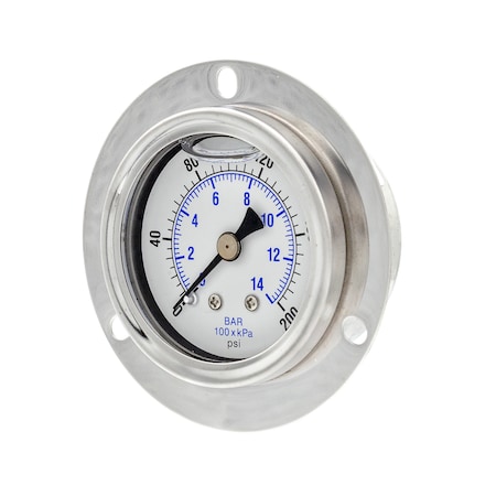 PIC GAUGES Gauge, 1.5", 0/200psi, 1/8"CBM, Front Flange 204L-158G