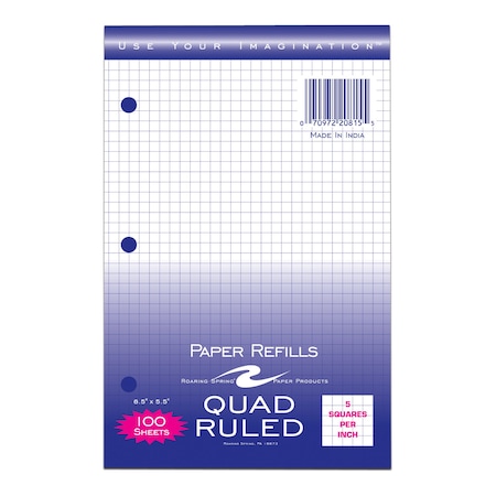 Roaring Spring Case of Loose Leaf Graph Paper, 100 sht/pk, 8.5"x5.5", 5x5 Graph Ruled Filler Paper, 3-hole Punched 20815cs