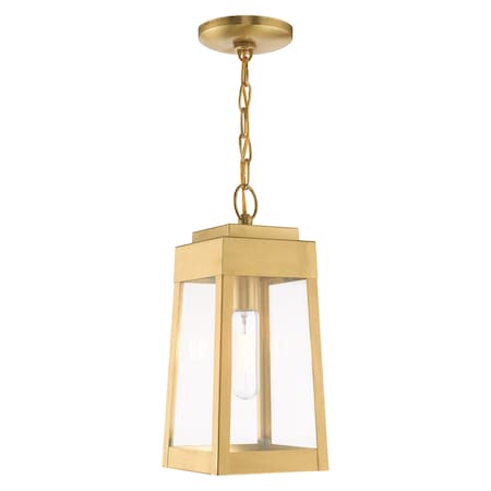 Livex Lighting Oslo 1 Light Satin Brass Outdoor Pendant Lantern 20854-12