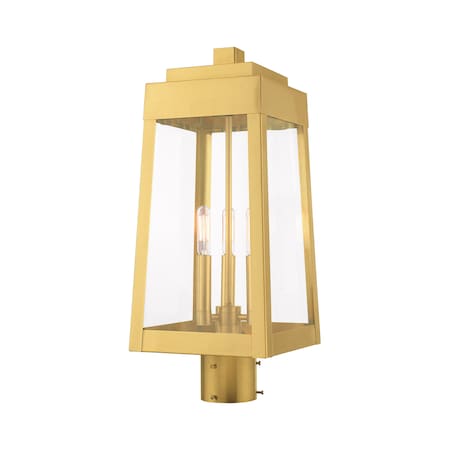 Livex Lighting Oslo 3 Light Satin Brass Outdoor Post Top Lantern 20856-12