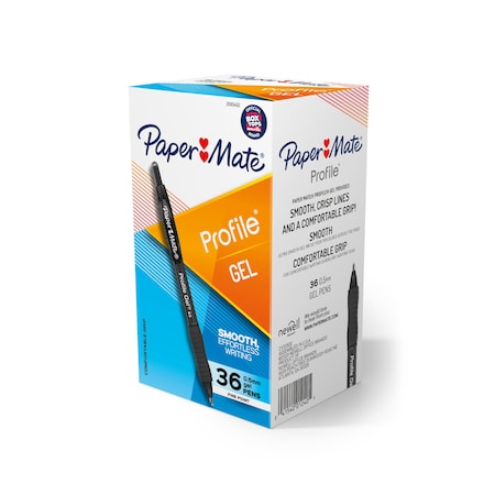 Paper Mate Profile Gel Pen, 0.5mm, Black, PK36 2095452