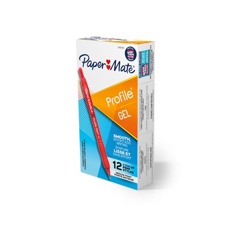 Paper Mate Profile Gel Pen, 0.7mm, Red, PK12 2095463