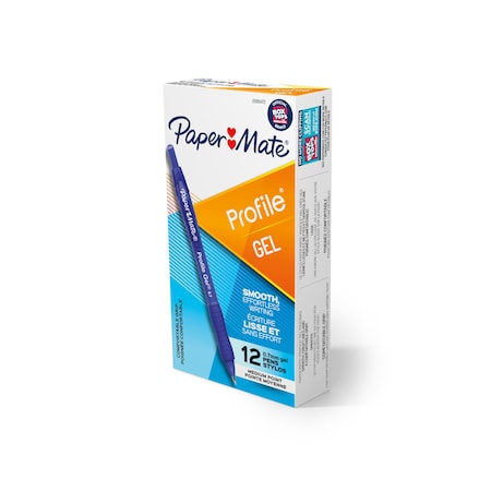 PAPER MATE Profile Gel Pen, 0.7mm, Blue, PK12 2095472