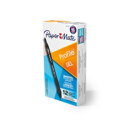 PAPER MATE Profile Gel Pen, 0.7mm, Black, PK12 2095476