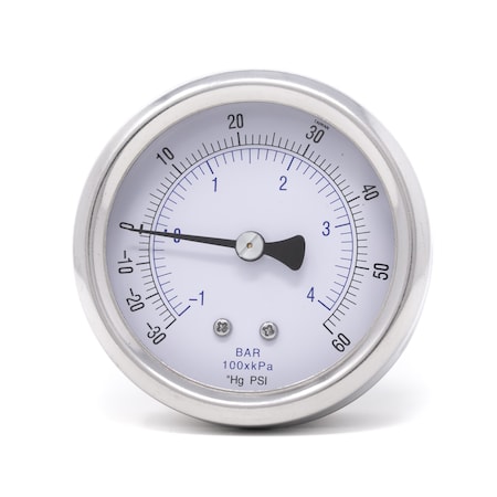Pic Gauges 2 1/2 in Dial, 1/4 in NPT Male Center Back Location, Stainless Steel Case Material 212D-254CD