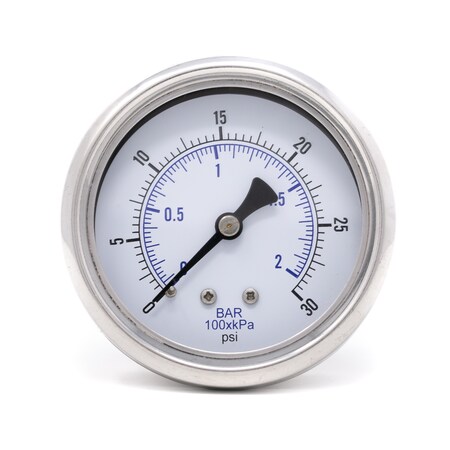Pic Gauges 2 1/2 in Dial, 1/4 in NPT Male Center Back Location, Stainless Steel Case Material 212D-254C