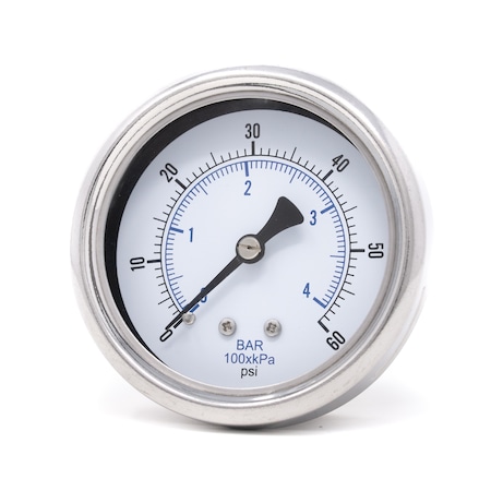 Pic Gauges 2 1/2 in Dial, 1/4 in NPT Male Center Back Location, Stainless Steel Case Material 212D-254D