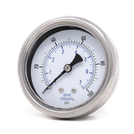 Pic Gauges 2 1/2 in Dial, 1/4 in NPT Male Center Back Location, Stainless Steel Case Material 212D-254E