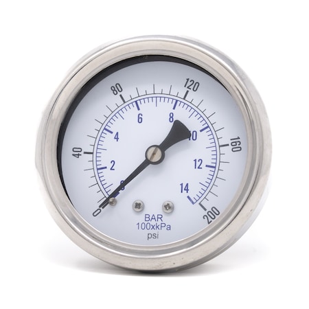 Pic Gauges 2 1/2 in Dial, 1/4 in NPT Male Center Back Location, Stainless Steel Case Material 212D-254G