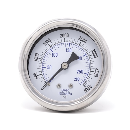Pic Gauges 2 1/2 in Dial, 1/4 in NPT Male Center Back Location, Stainless Steel Case Material 212D-254Q