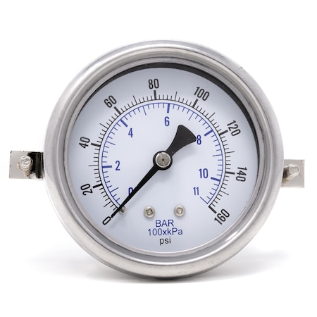 Pic Gauges Gauge, 2-1/2", 0/160psi, 1/4"CBM, w/U-Clamp, 2 1/2 in Dial, 1/4 in NPT Male Center Back Location 213D-254F