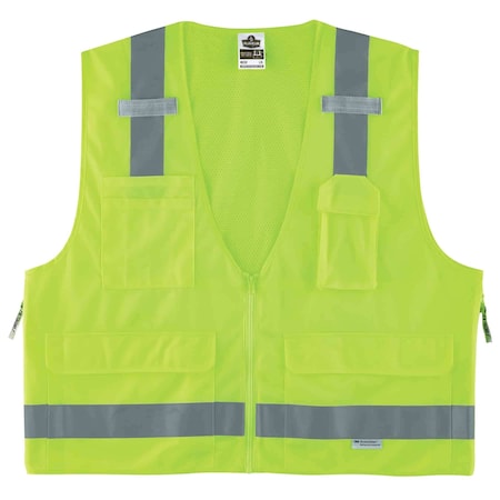 Ergodyne Lime Type R Class 2 Surveyors Vest, L/XL, poly, Zipper closure Closure, 4 Outside Pockets, Lime 8250Z