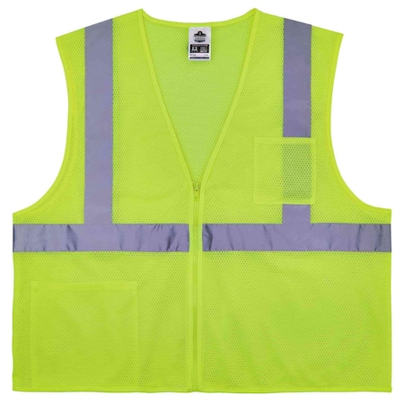 Ergodyne Lime Treated Polyester Hi-Vis Class 2 Ve, Polyester Mesh, Zipper Closure, 1 Outside Pockets, Lime 8256Z